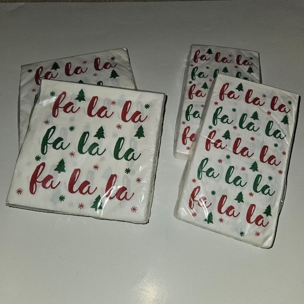 NEW 4 Packages Christmas Napkins Lot FaLaLa Fa La La ~ Sizes (2) Guest (2) Lunch